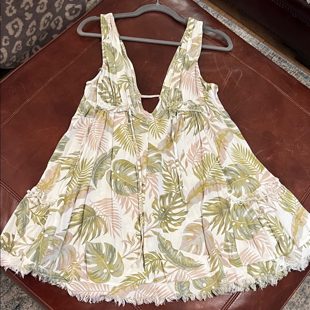 Ocean Drive Leaf Print Mini Dress - Green and Pink